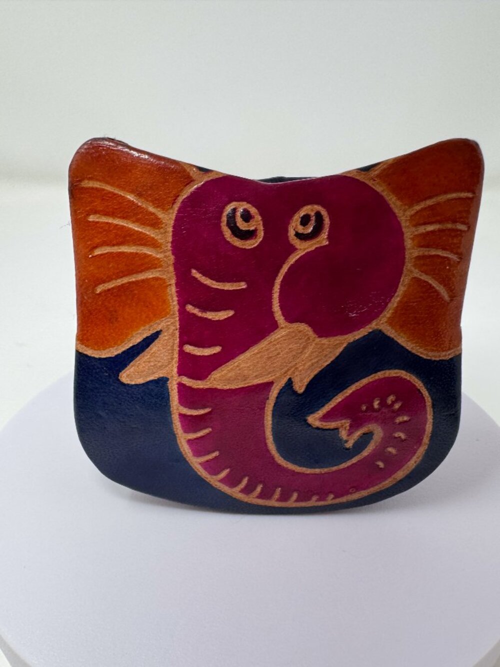 Vintage Hand Painted Leather Elephant Coin Purse Small Change Wallet Boho